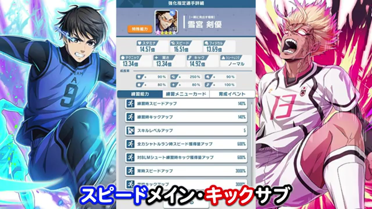 ブルーロックPWC】新☆4雪宮剣優の性能評価！スピード＆キック特化の